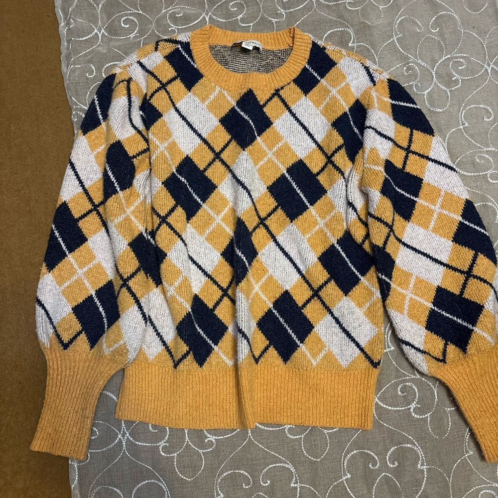 Argyle Pattern Sweater in Mustard and Navy
